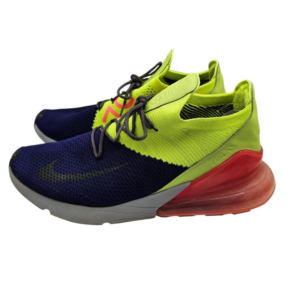 Nike Air Max 270 Flyknit shoes in the Regency Purple and Volt Mens Sz 13
